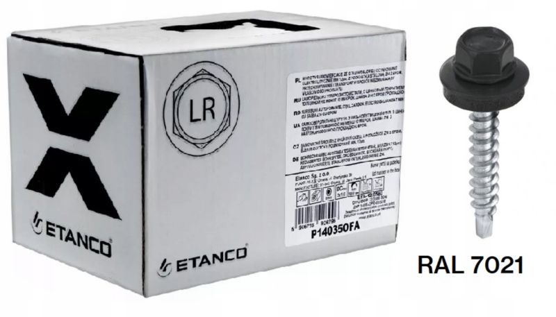 Wkręty Farmerskie Etanco Do Blachy, Zszywka 4,8X20Mm, Ral 7021 250 szt.