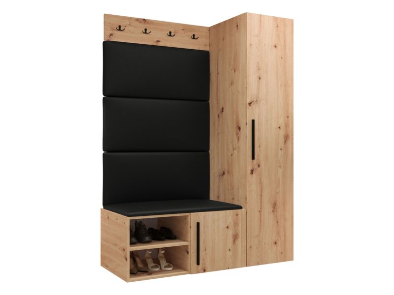 Garderoba MIRJAN 24 Medi II dąb artisan + czarna ekoskóra 1 kpl.