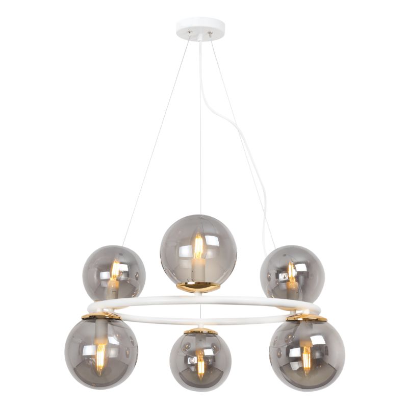 Lampa sufitowa wisząca Light Home LH Aura 6x E14 40W biały/złoty klosz grafit 1szt.