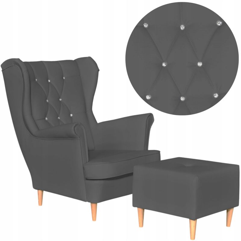 Fotel Uszak do salonu z podnóżkiem do salonu Family Meble Gaja siwy 1szt