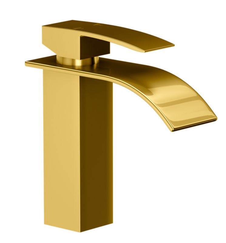 Bateria Umywalkowa Wodospad Elva Złota Granitan Kaskada Niska Kran Do Łazienki 1 szt.