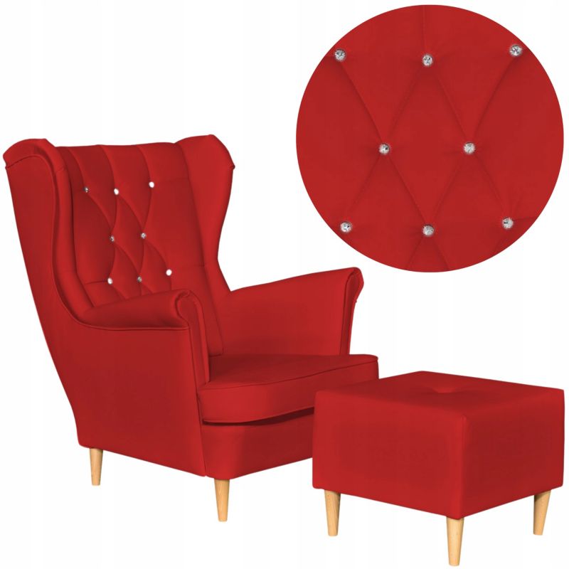 Fotel Uszak do salonu z podnóżkiem do salonu Family Meble Gaja czerwony 1szt