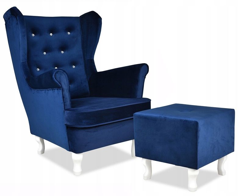 Fotel uszak do salonu z podnóżkiem Family Meble Diana kobaltowy 1szt