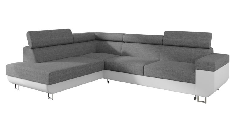 Narożnik MIRJAN 24 z regulowanymi zagłówkami Fonti lewy biała ekoskóra/szary 1 szt.