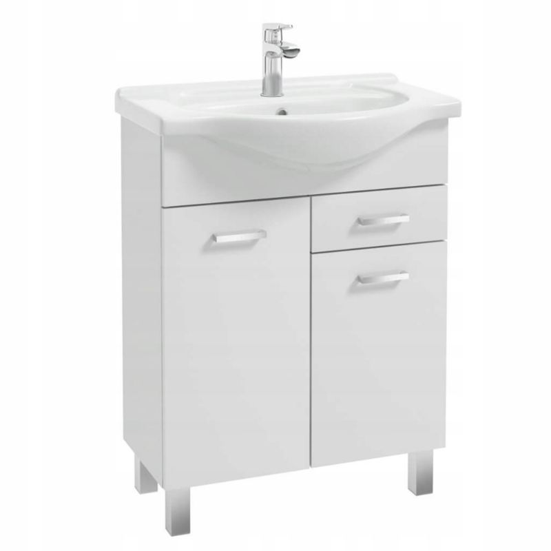 Szafka do Łazienki Stamar z Umywalką 650 mm Stojąca Biała Połysk + Bateria Chrom 1 szt