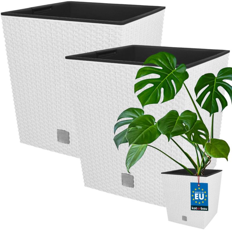 Doniczka ogrodowa KOTARBAU rattan z wkładem biała 40x40 cm 2 szt.
