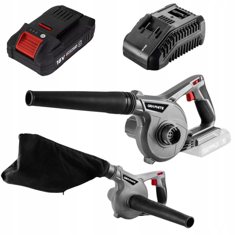 Dmuchawa odkurzacz z akumulatorem 4 Ah i ładowarką GRAPHITE regulacja obrotów 1 kpl