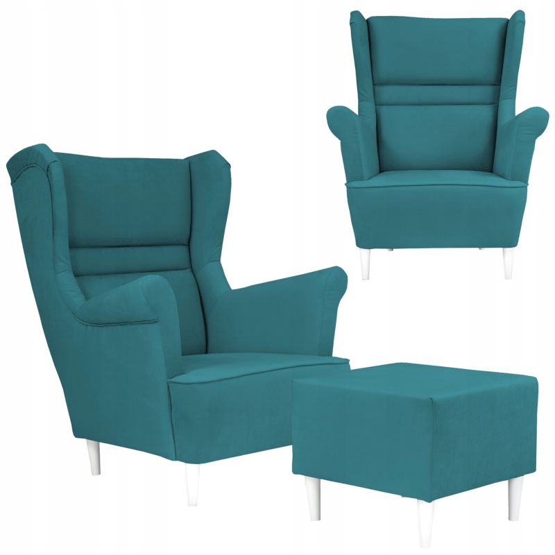 Fotel uszak do salonu z podnóżkiem Family Meble Zoja turkus 1szt