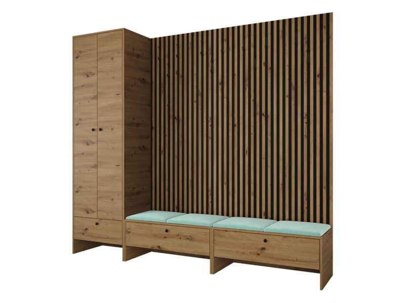 Garderoba MIRJAN 24 do przedpokoju Balma VI dąb artisan/czarny/miętowy plusz 1 szt.