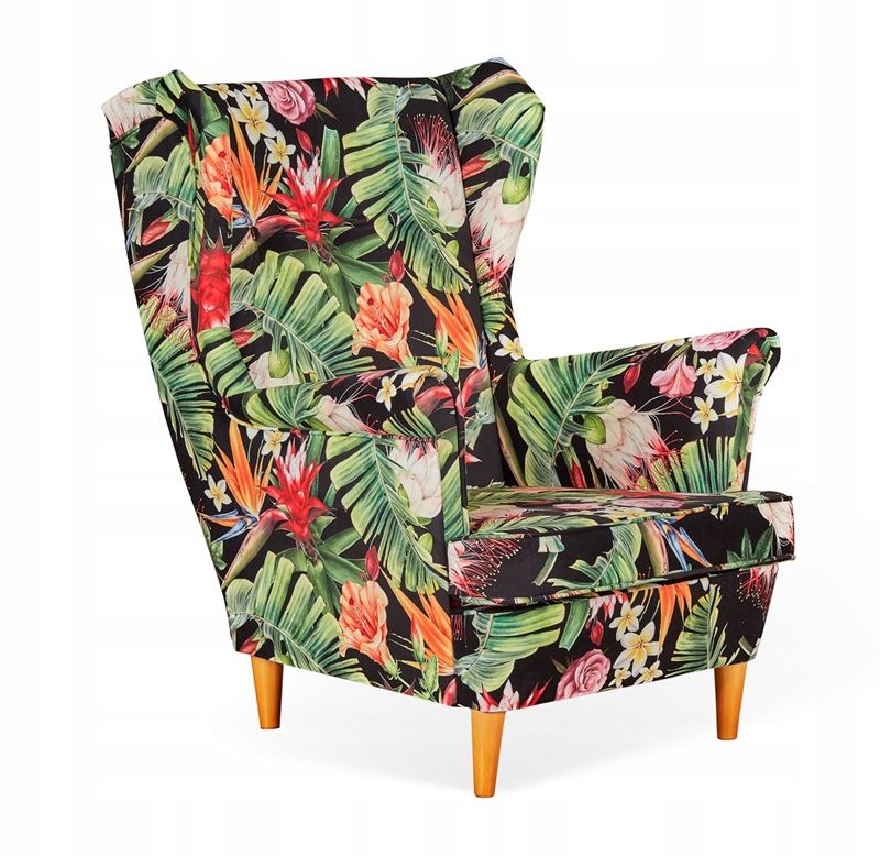Fotel uszak do salonu Family Meble ARI PRINT egzotyczne kwiaty 1szt