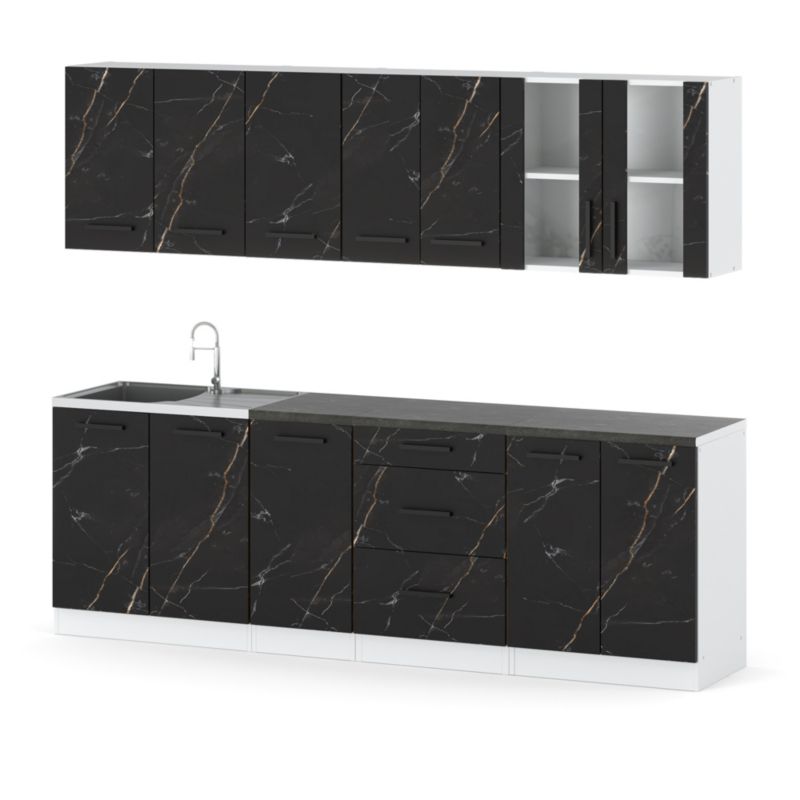 Zestaw Kuchenny Hurtownia-Mebli Z Blatem Kuchnia Remino 260cm Biały Mat San Sebastian 260x47x145 cm 1szt.