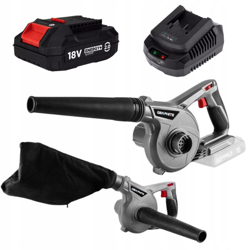 Dmuchawa odkurzacz z akumulatorem 2 Ah i ładowarką GRAPHITE regulacja obrotów 1 kpl