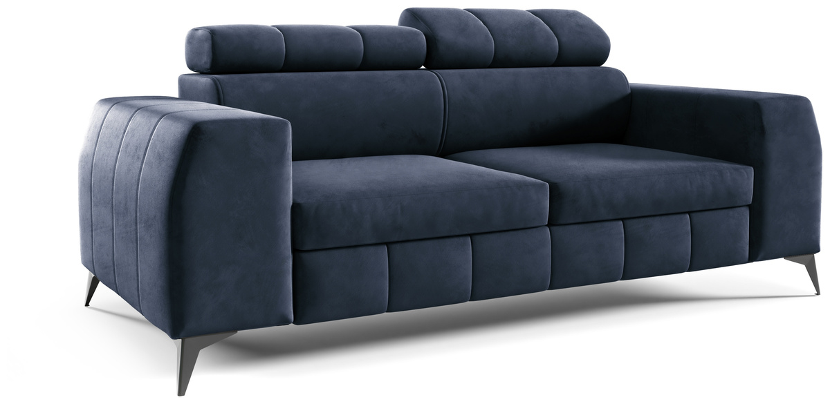 Granatowa sofa dwuosobowa do salonu z regulowanymi zagłówkami SOFFO