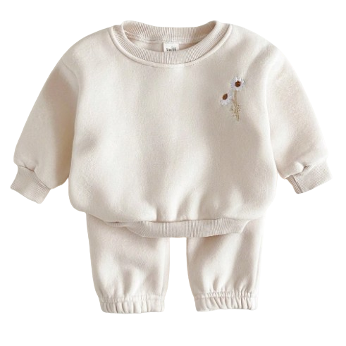 Dres niemowlęcy 2 częściowy Haftowany Kwiatuszek Biały SN