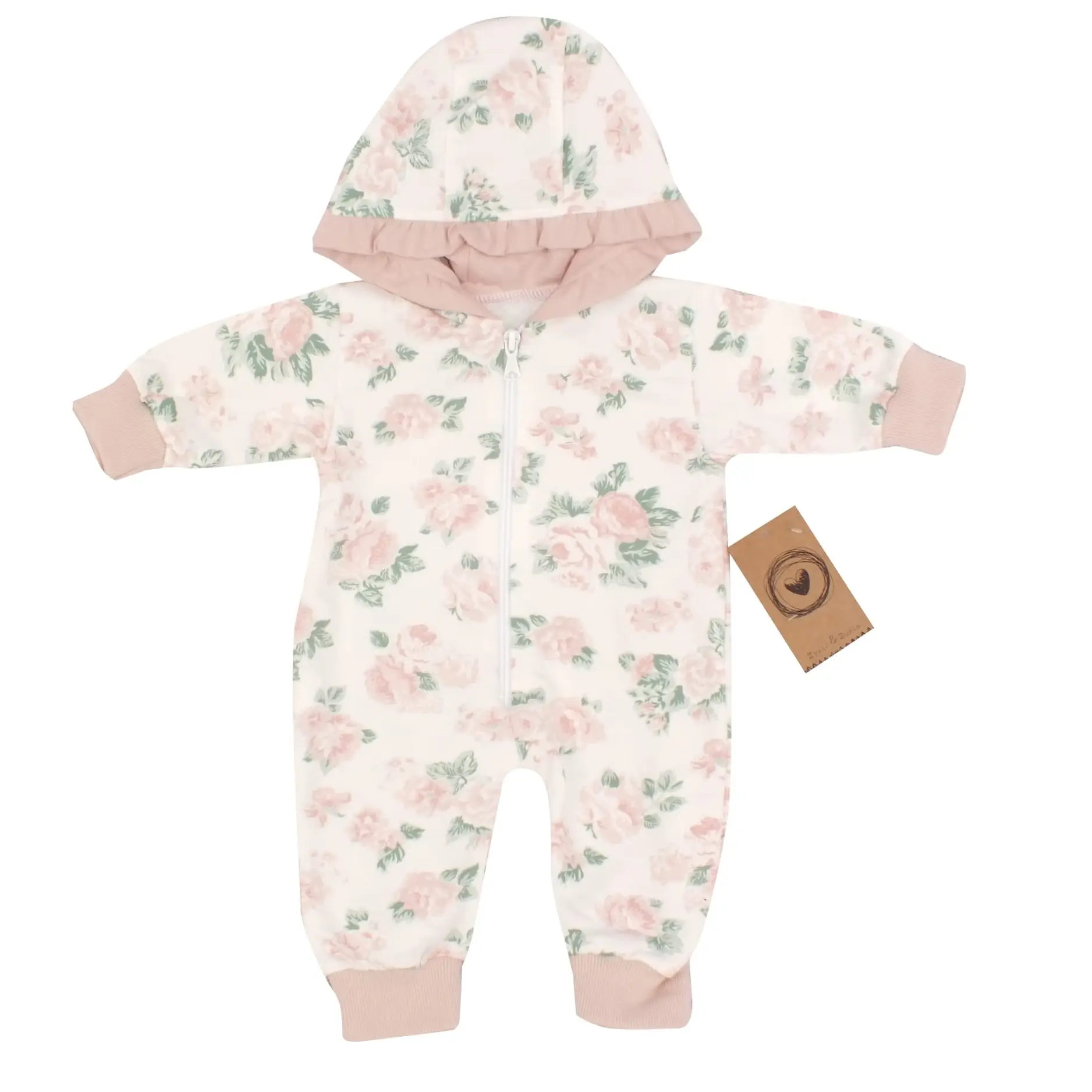 WYGODNY BAWEŁNIANY KOMBINEZON Z KAPTUREM PAJAC W KWIATY ZZ - 62