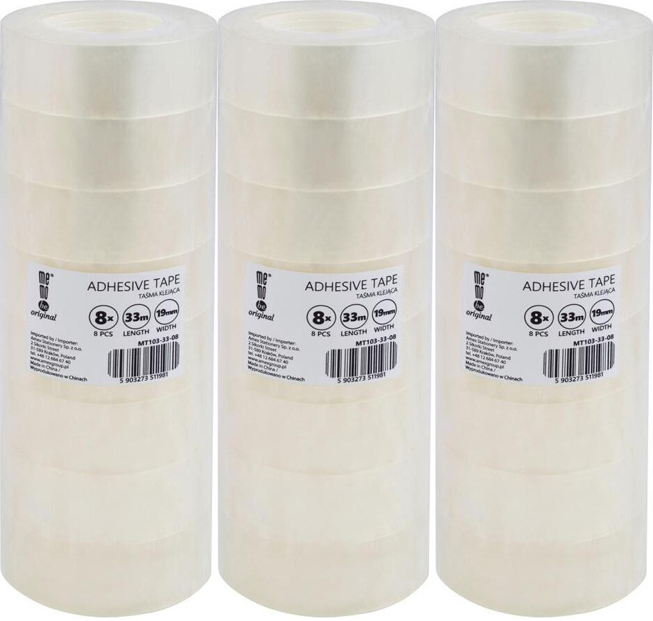 3x Taśma klejąca MemoBe, 19mmx33m, 8 sztuk, przezroczysty
