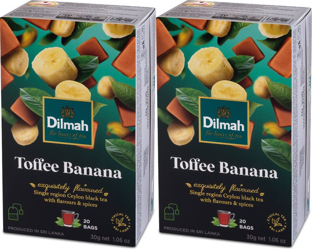 2x Herbata czarna aromatyzowana Dilmah Toffee Banana, toffi i banan, 20 sztuk x 1.5g