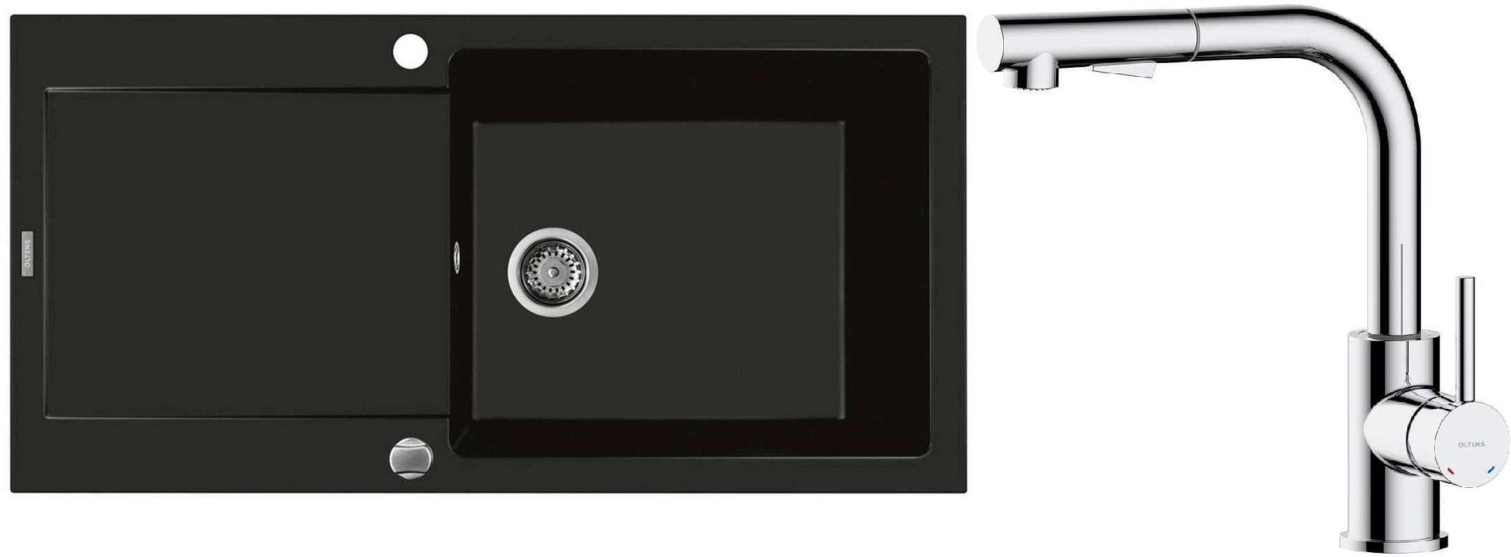 Zestaw Oltens Gravan zlewozmywak granitowy 1-komorowy 100x50 cm z baterią kuchenną Myvat czarny mat/chrom (72101300, 35205100) - Wysyłka w 24h