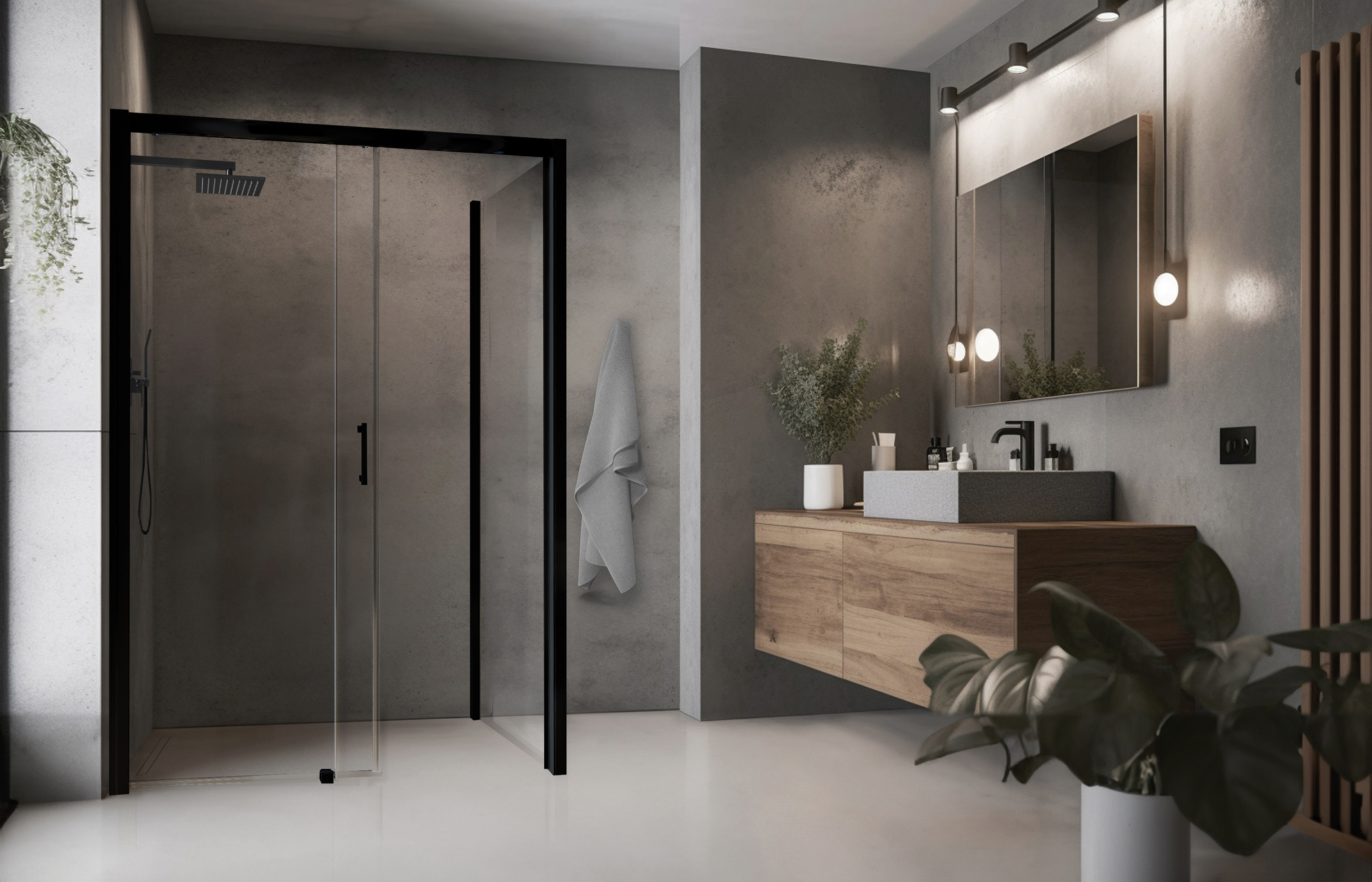 Sanplast TX ścianka prysznicowa 90 cm czarny mat/szkło przezroczyste 600-271-1320-59-401