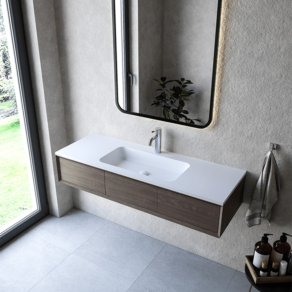 Cristalstone Linea Simpla umywalka 130x45 cm wpuszczana prostokątna biały U1300-MCOT/CR