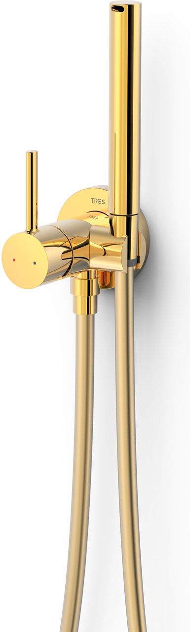 Tres Study Exclusive bateria bidetowa z zestawem prysznicowym podtynkowa złota 134123OR