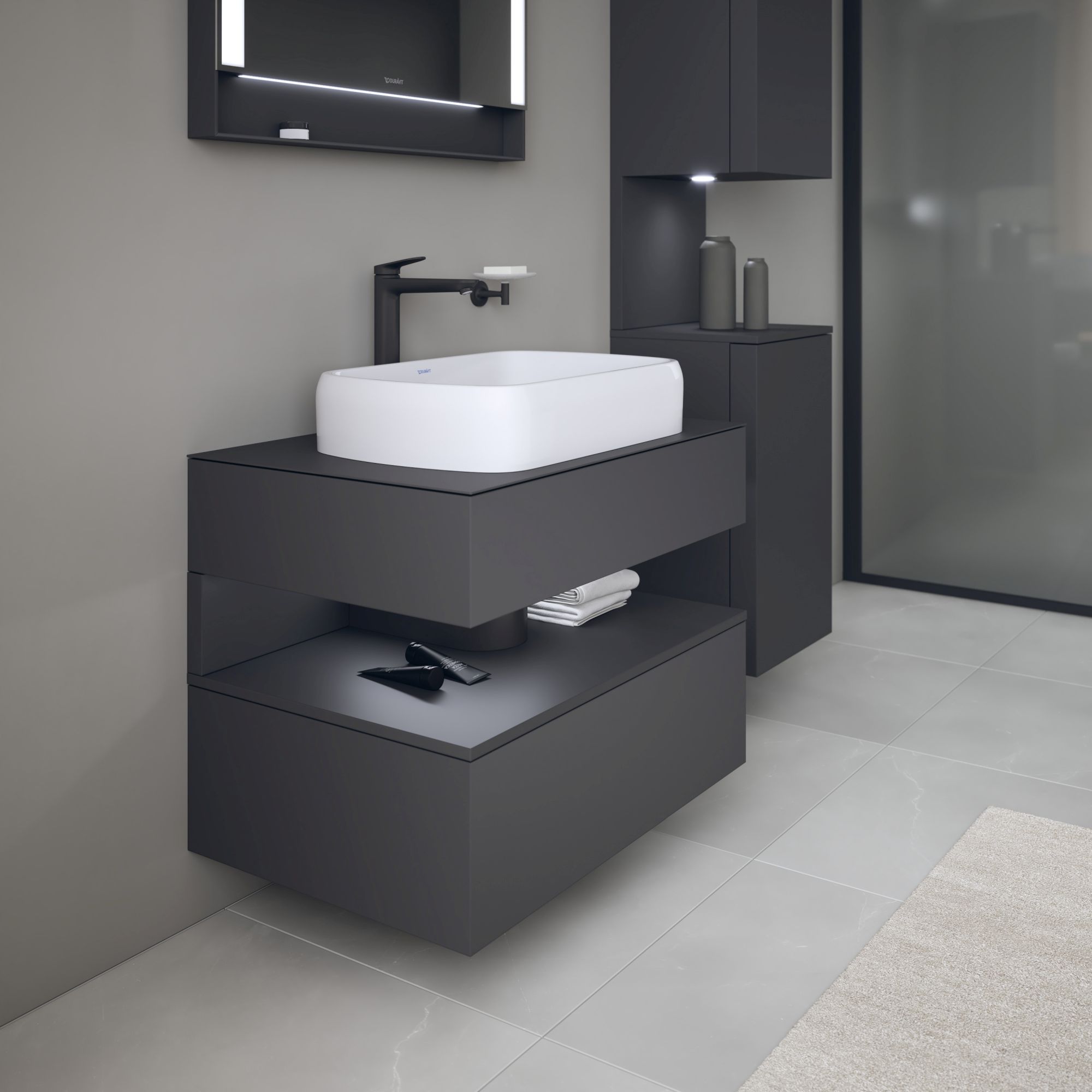 Duravit Qatego szafka 80 cm podumywalkowa wisząca grafit mat QA4730049490010