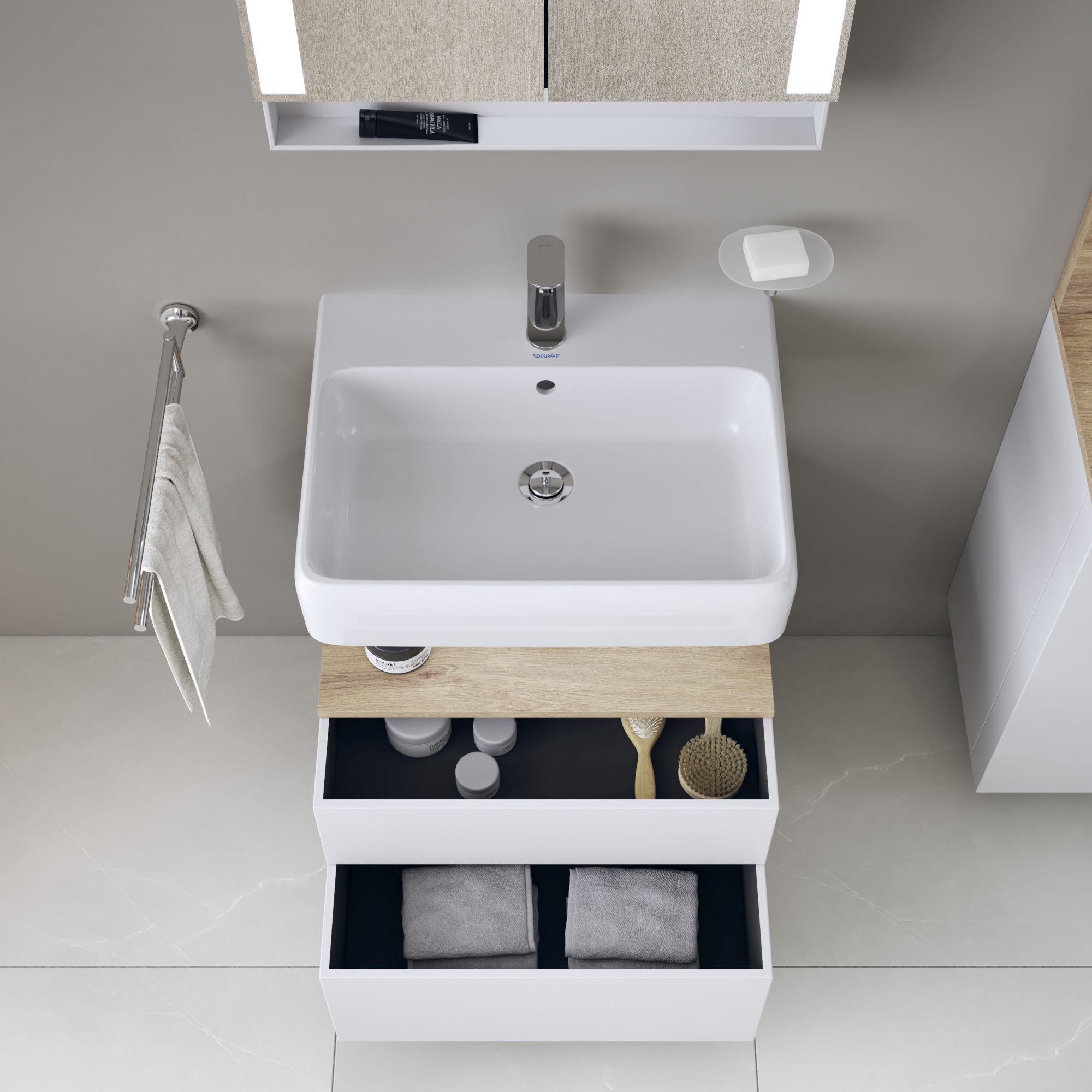 Duravit Qatego szafka 60 cm podumywalkowa wisząca biały mat/dąb QA4393055180010