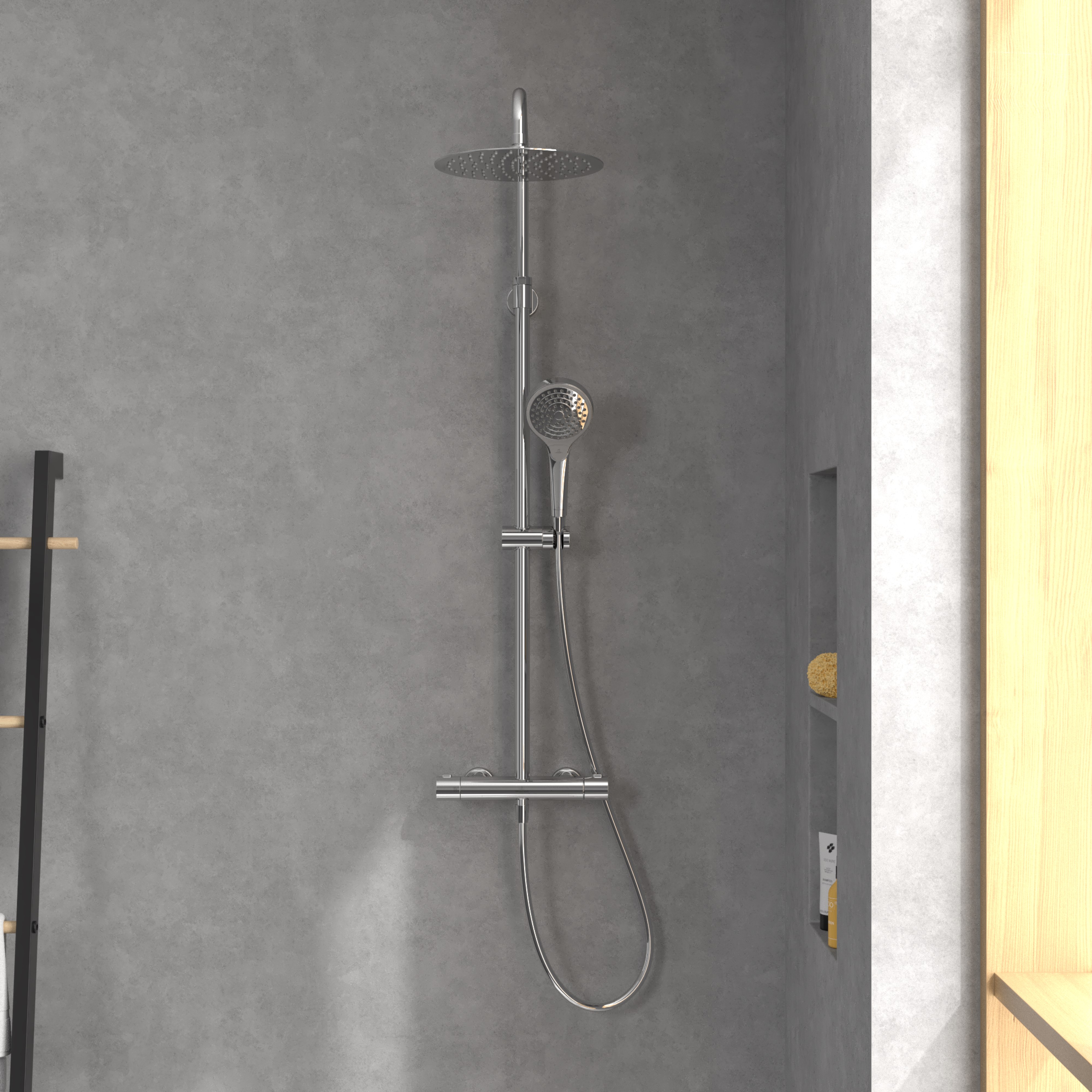 Villeroy & Boch Verve Showers zestaw prysznicowy ścienny termostatyczny z deszczownicą chrom TVS10900500061