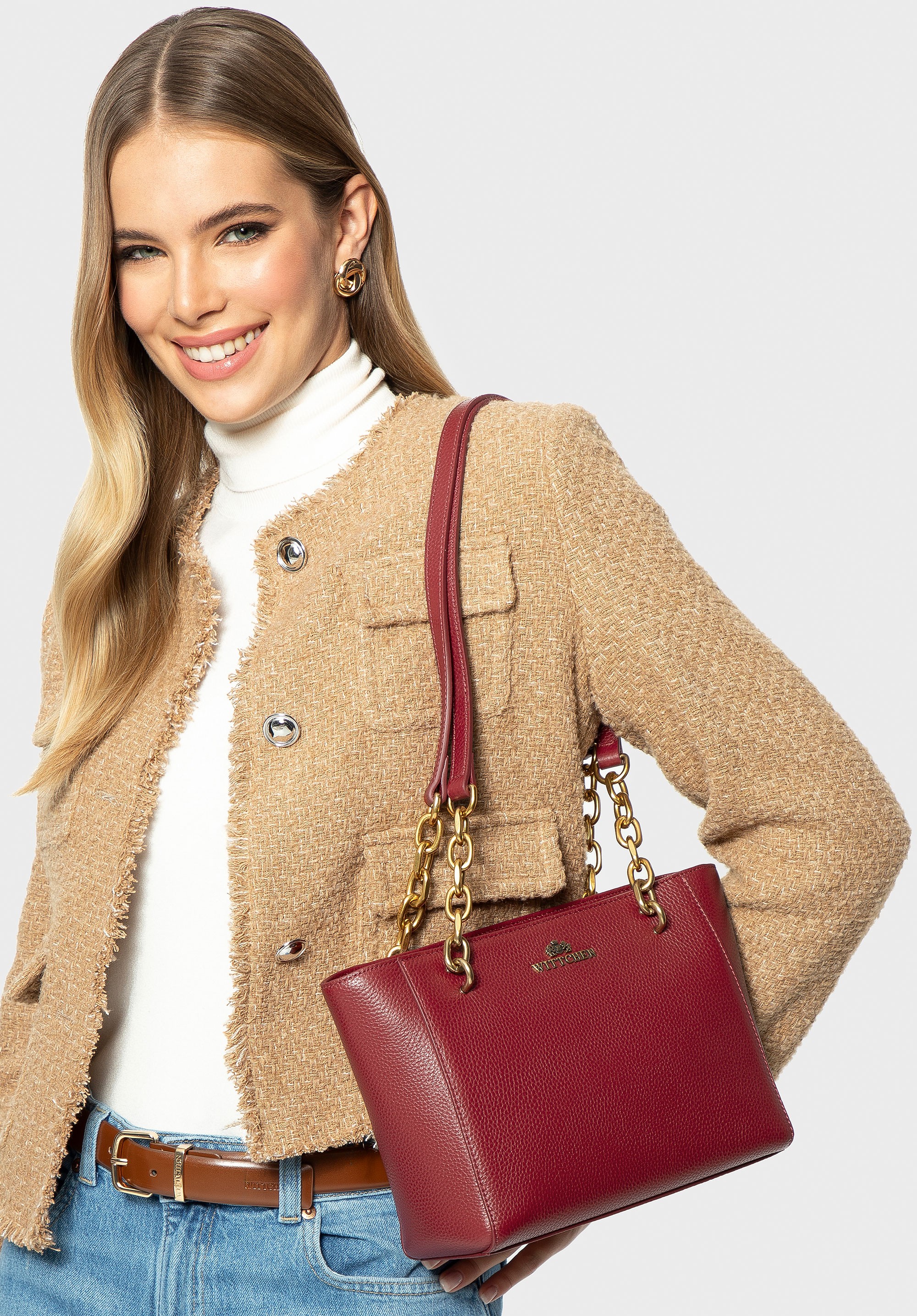 Damska torebka na ramię ze skóry czerwona