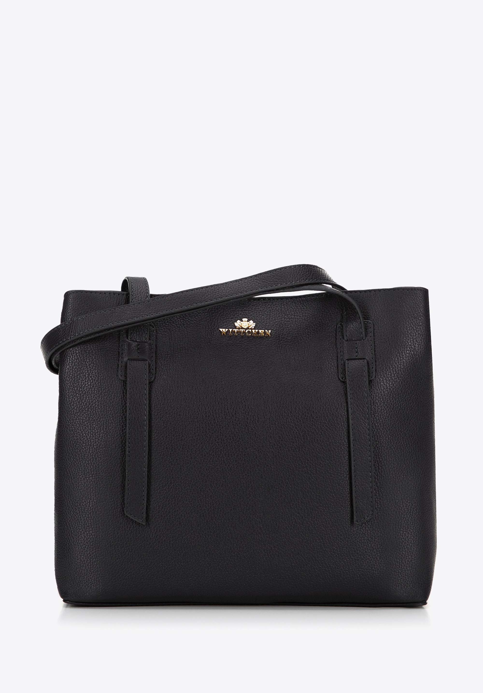 Damska shopperka skórzana z dekoracyjnymi rączkami czarna