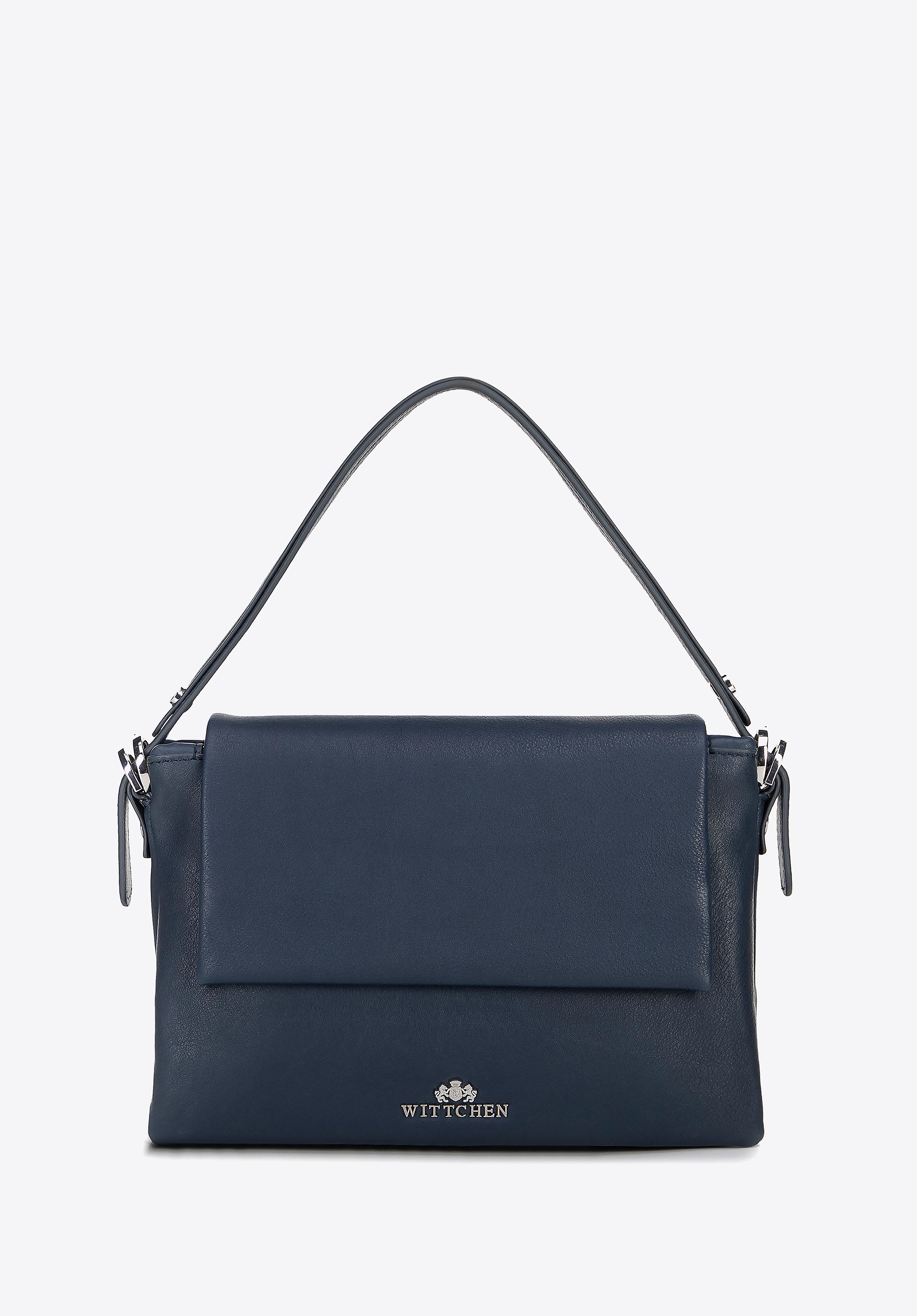 Damska listonoszka trójkomorowa ze skóry granatowa