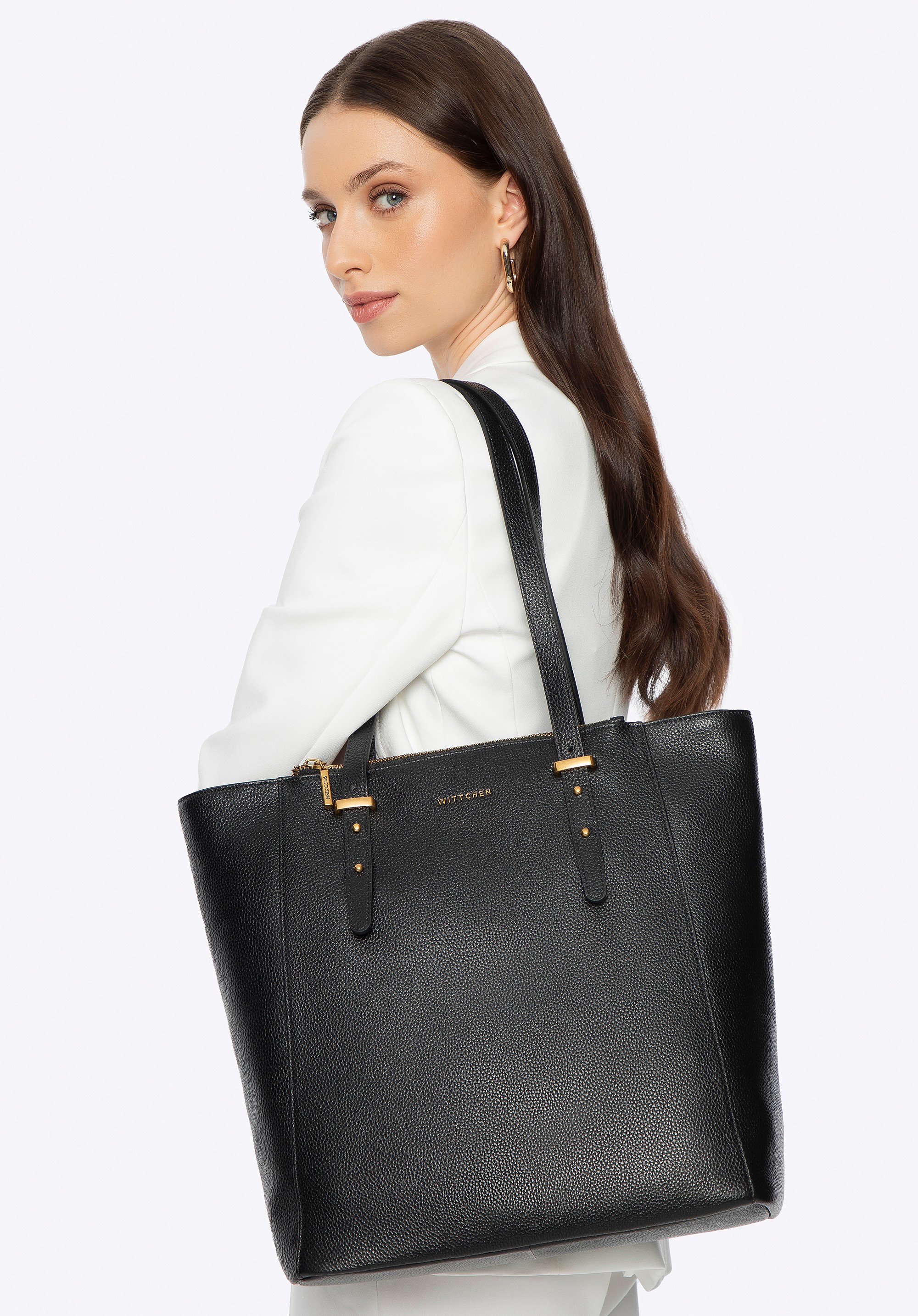 Damska shopperka ze skóry wysoka czarna