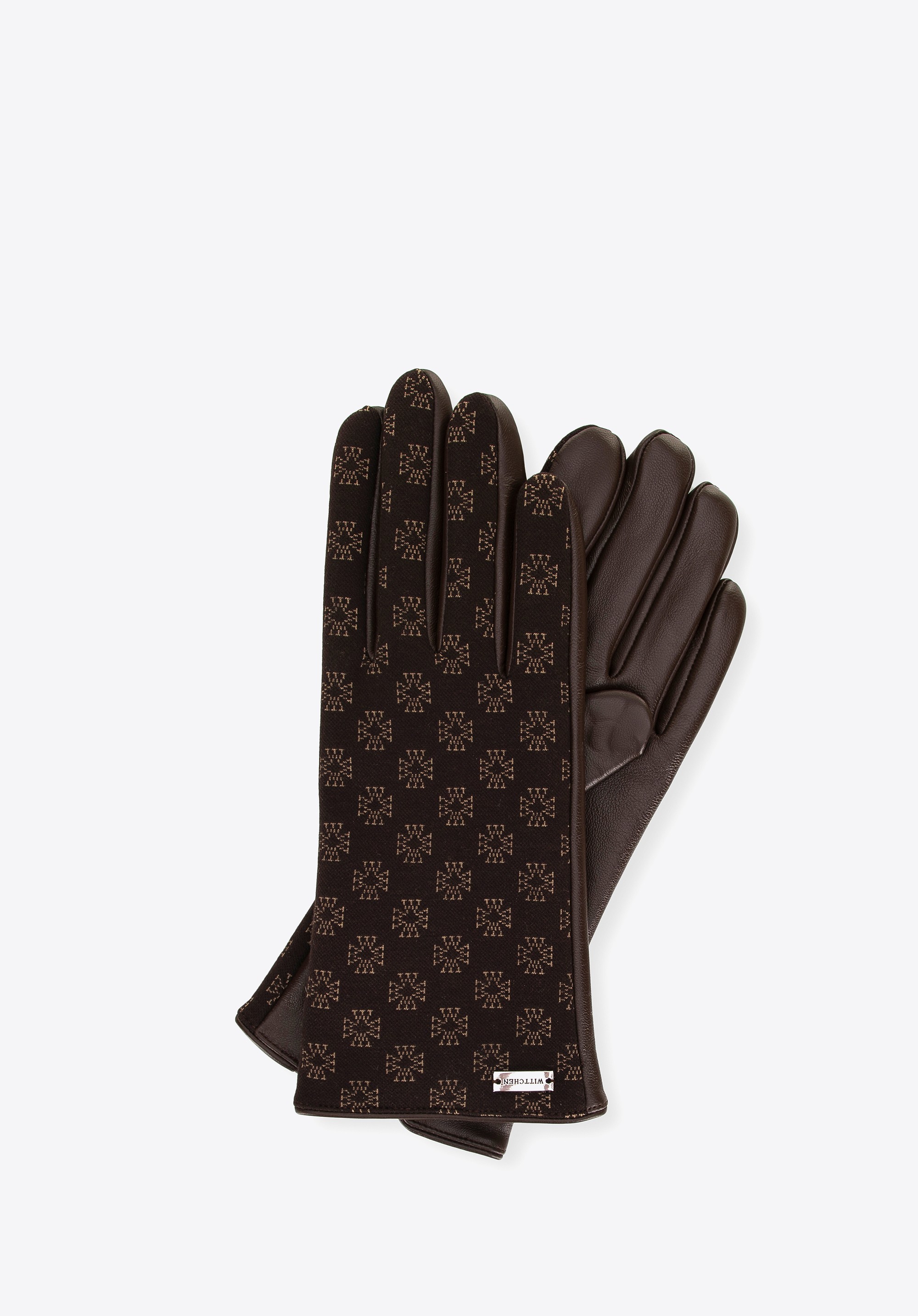 Damskie rękawiczki skórzane z monogramem brązowe