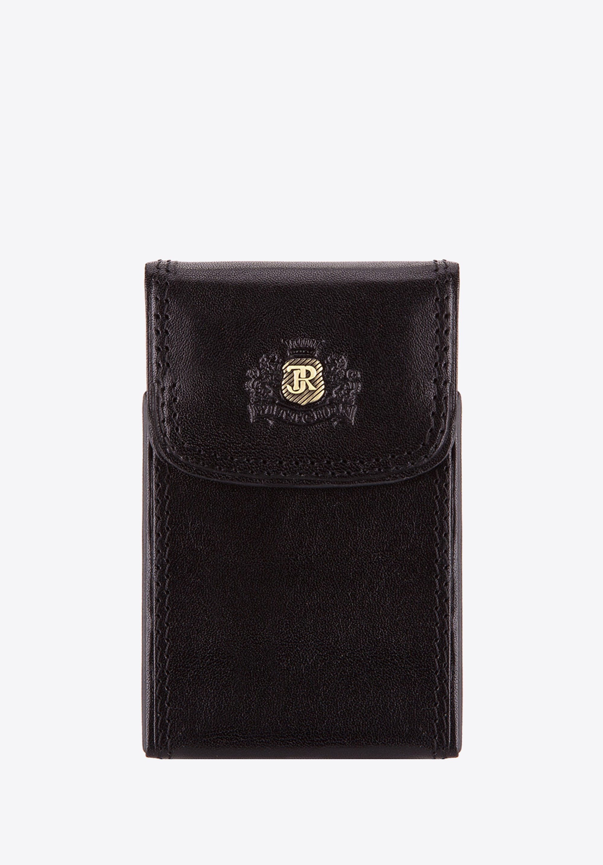 Etui na wizytówki skórzane z blaszką czarne