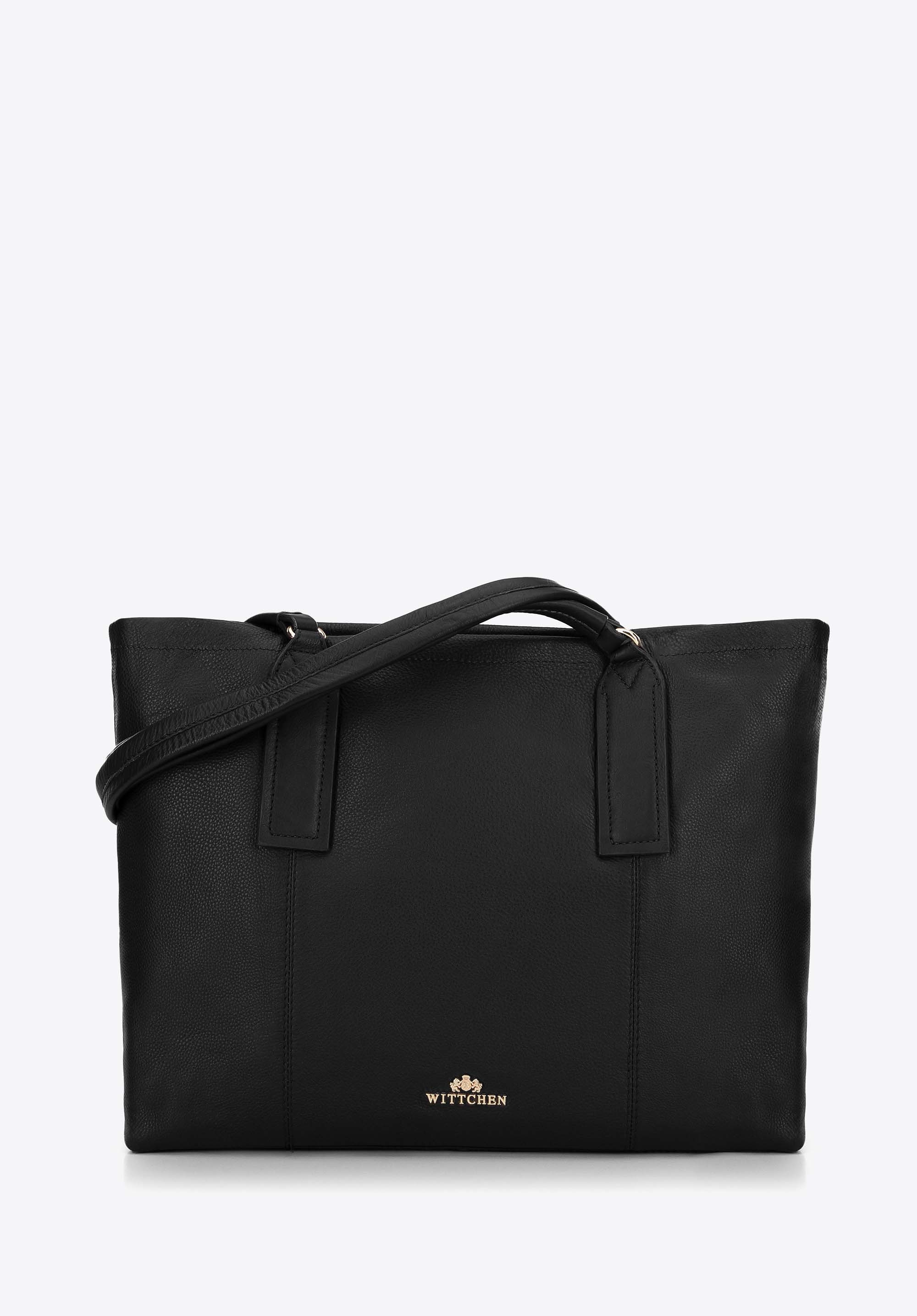 Damska skórzana shopperka z tylną kieszenią czarna