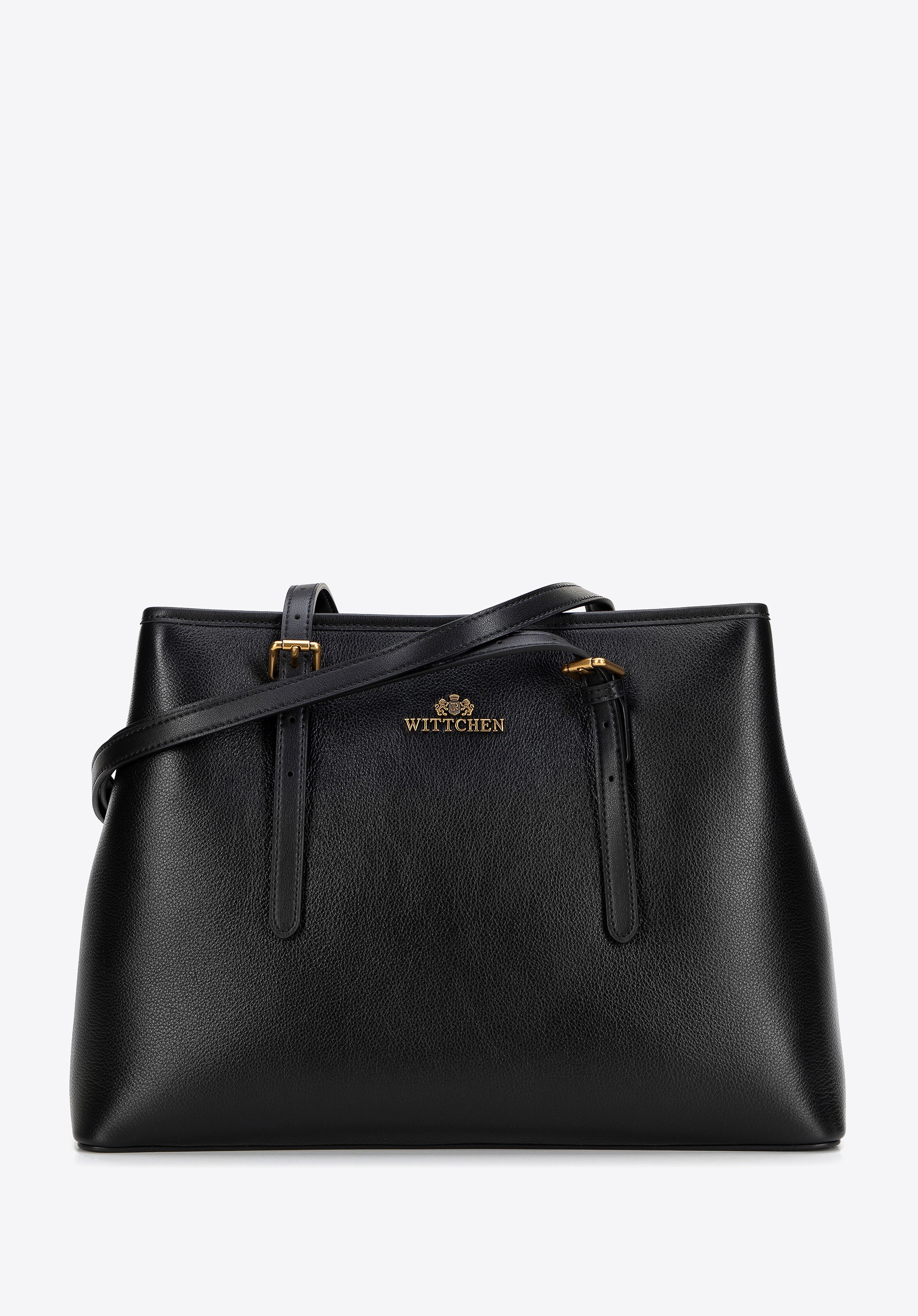 Shopperka ze skóry naturalnej z regulowanymi rączkami czarna