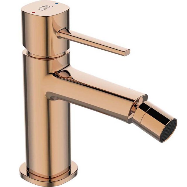 LAVEO Bateria bidetowa stojąca POLA z korkiem klik-klak różowe złoto