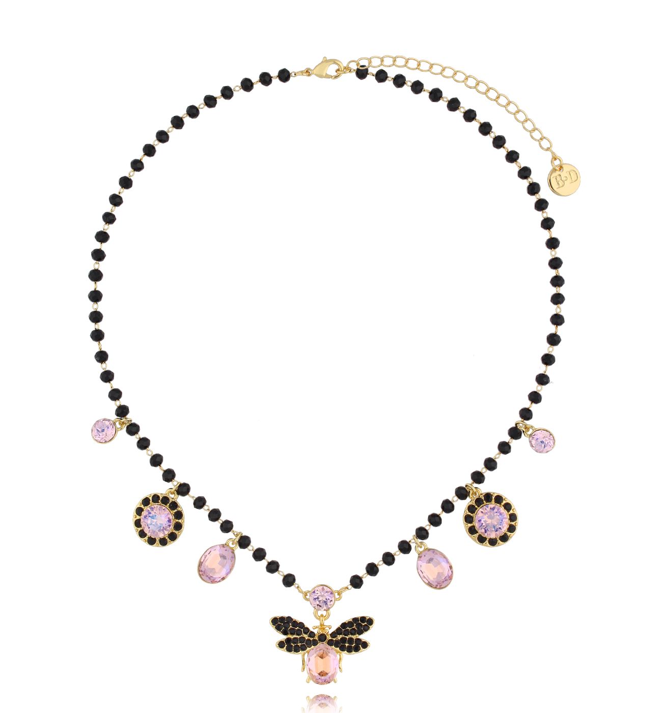 Naszyjnik z różowym owadem i zawieszkami Revival - By Dziubeka