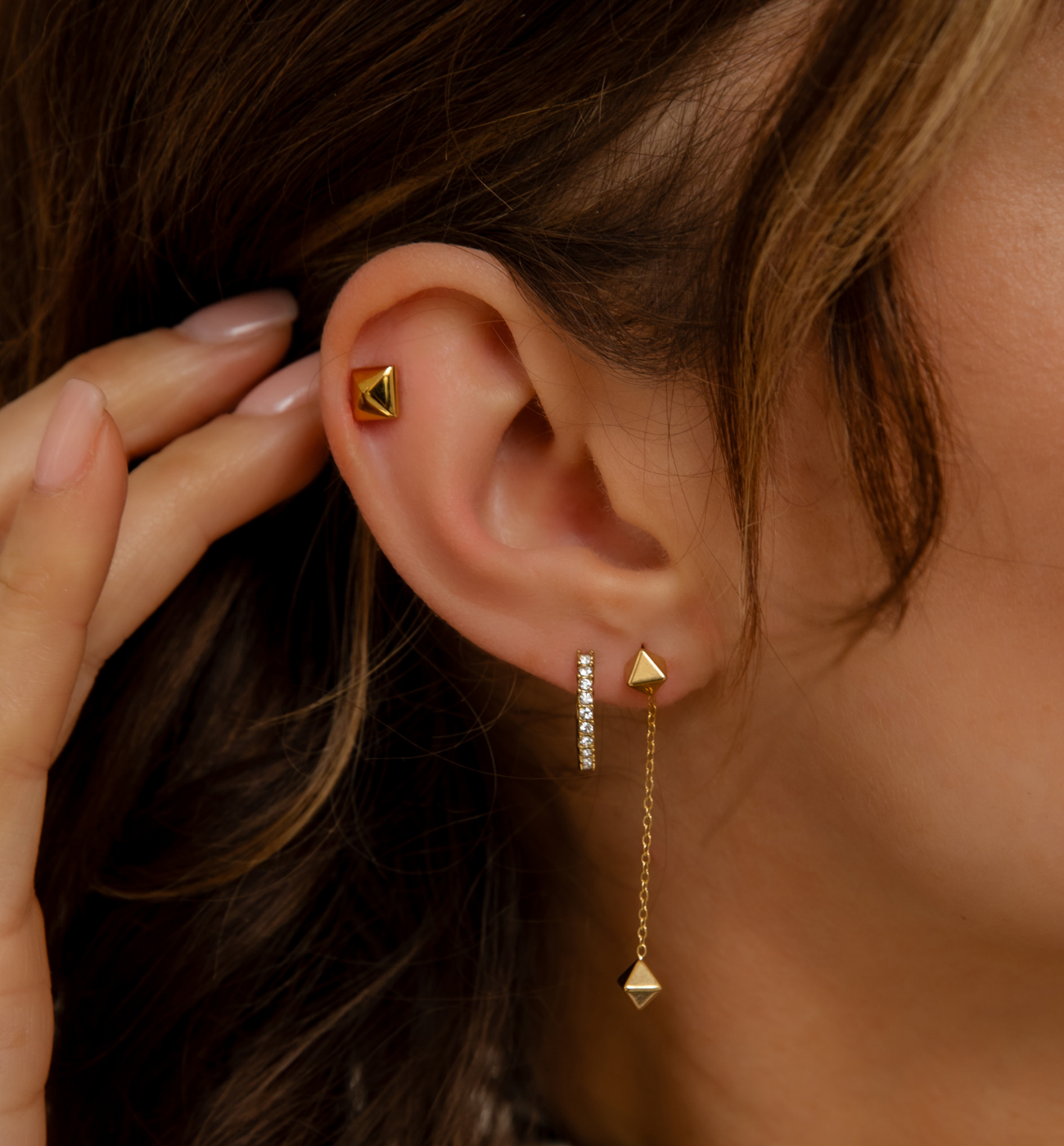 Kolczyki złote długie z kwadracikami Street Style - By Dziubeka