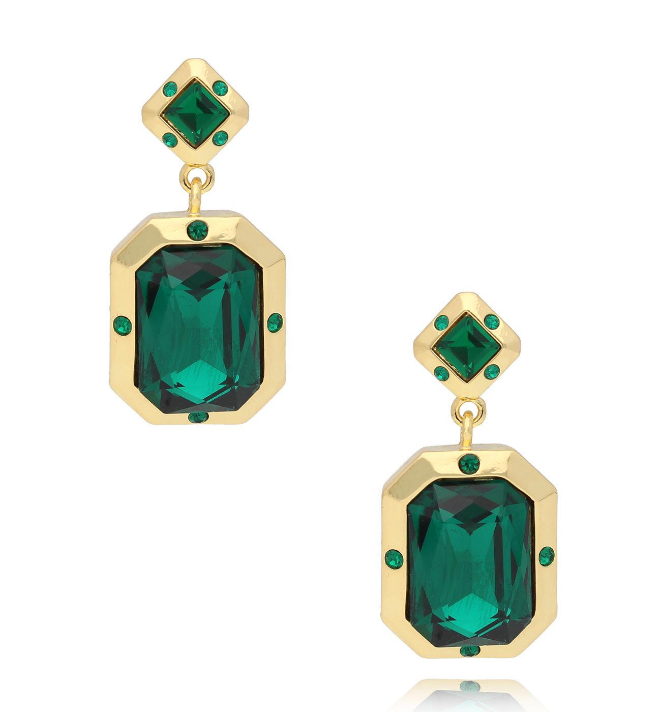 Kolczyki złote z zielonymi kryształami Coraline KSS1793