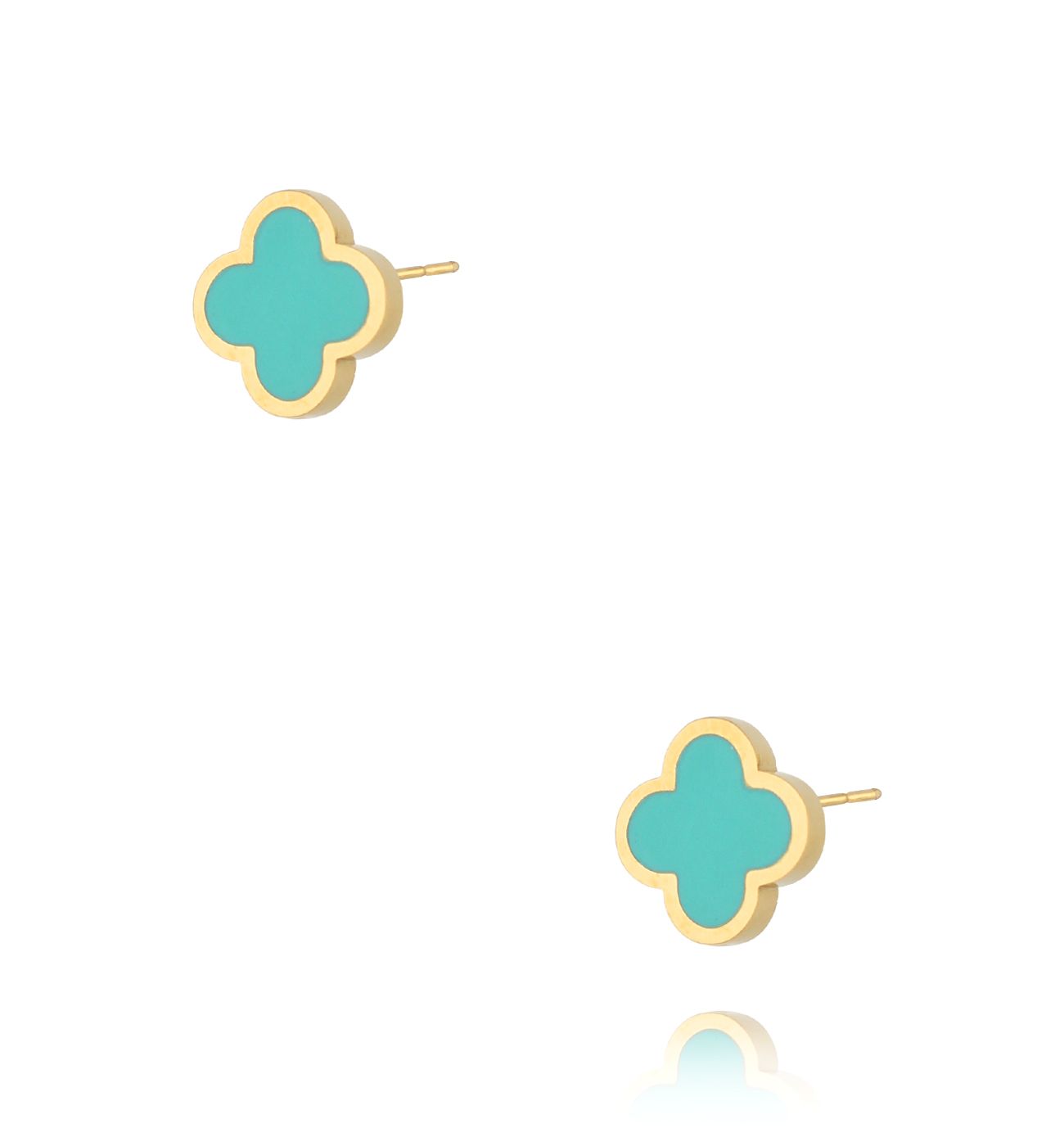 Kolczyki koniczynki z turkusową emalią Heureux KSA1922