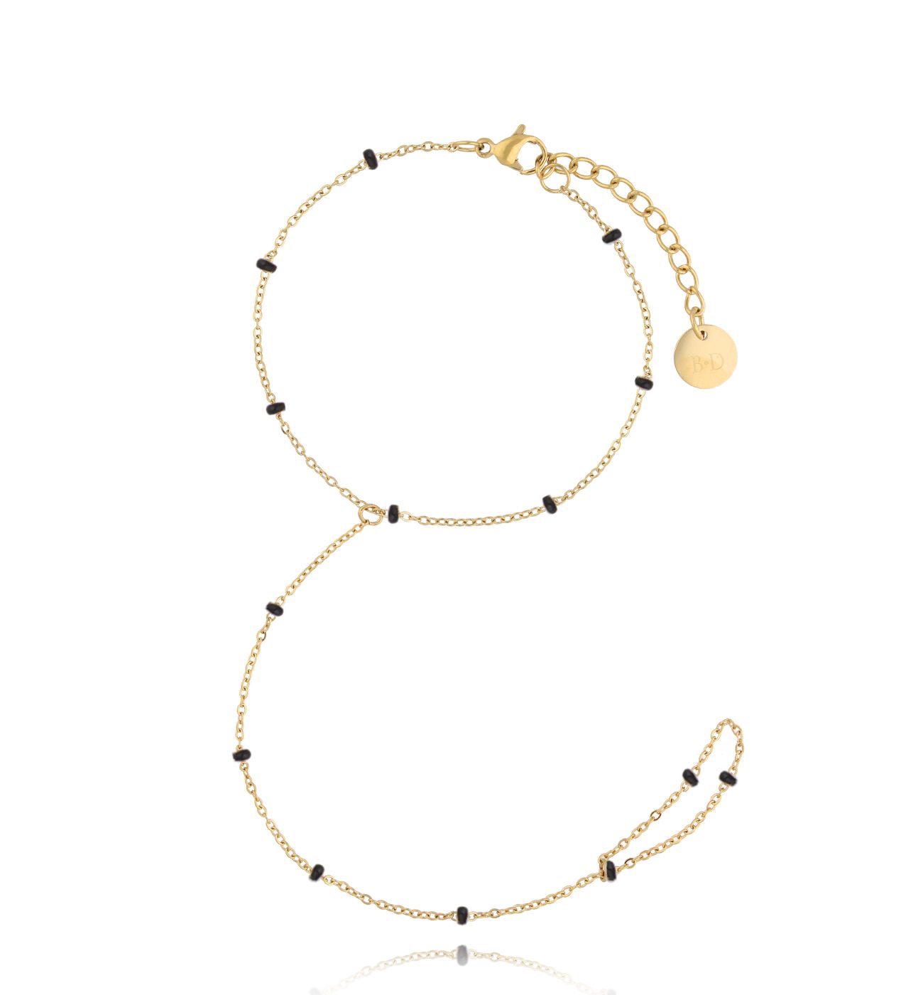 Bransoletka z pierścionkiem i czarną emalią Simple Chain BSA0422