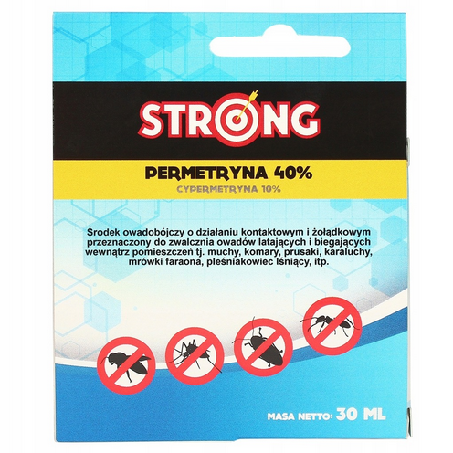 STRONG PERMETRYNA 40% OPRYSK KOMARY MUCHY PCHŁY KLESZCZE 30ML - Petrostar