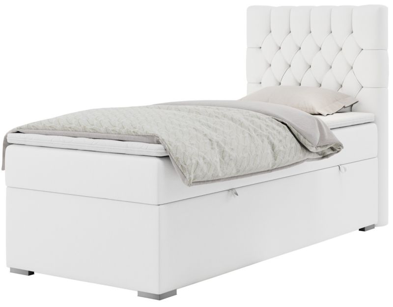 Łóżko kontynentalne MKS Meble PERA 90x200 H3 biały ekoskóra strona prawa 1szt.