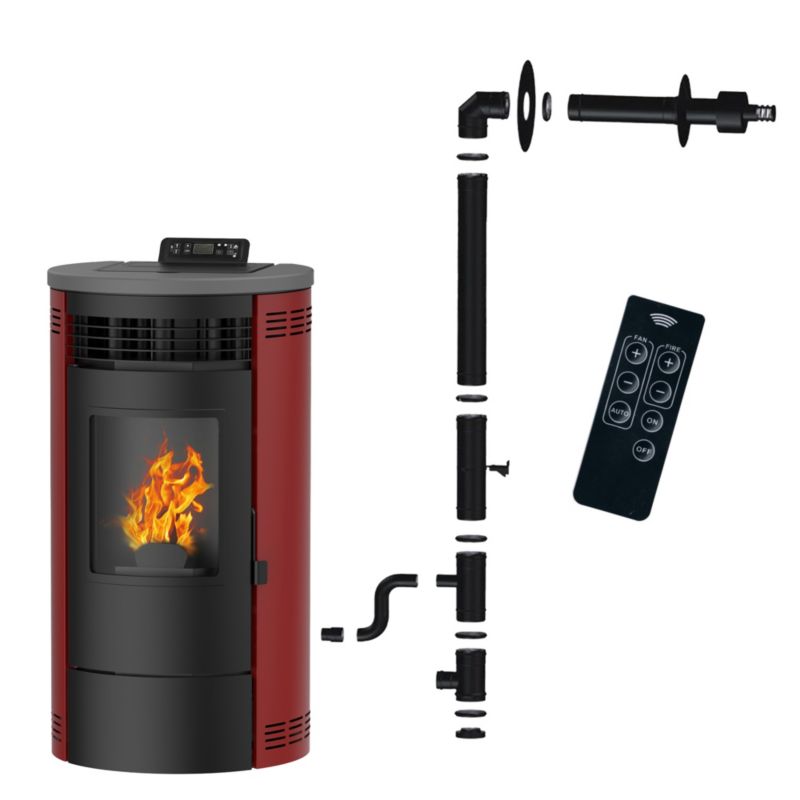 Piec na pelety Sannover Flavia 15 kW Bordeaux + zestaw przyłączeniowy do komina 1 szt.