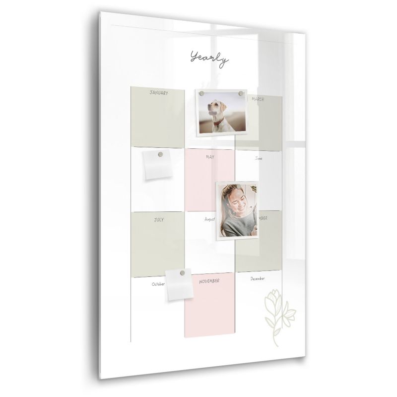 Szklana tablica magnetyczna Wallfluent 60x90 cm Roczny planer Czarny marker 1 szt.