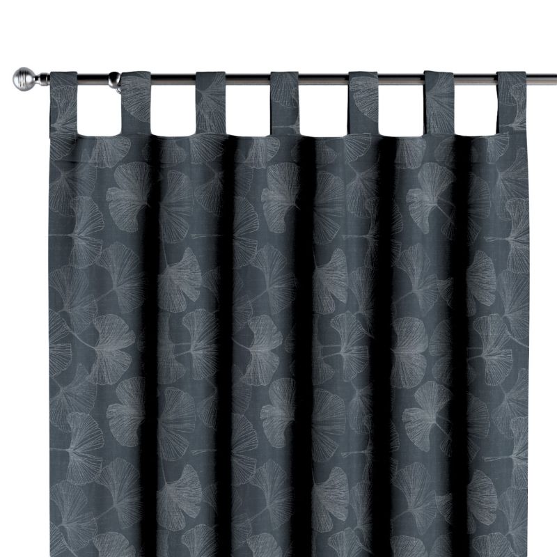 Zasłona na szelkach 1 szt. 130 x 260 cm Dekoria szaro-srebrne liście miłorzębu na grafitowym tle 1 szt.