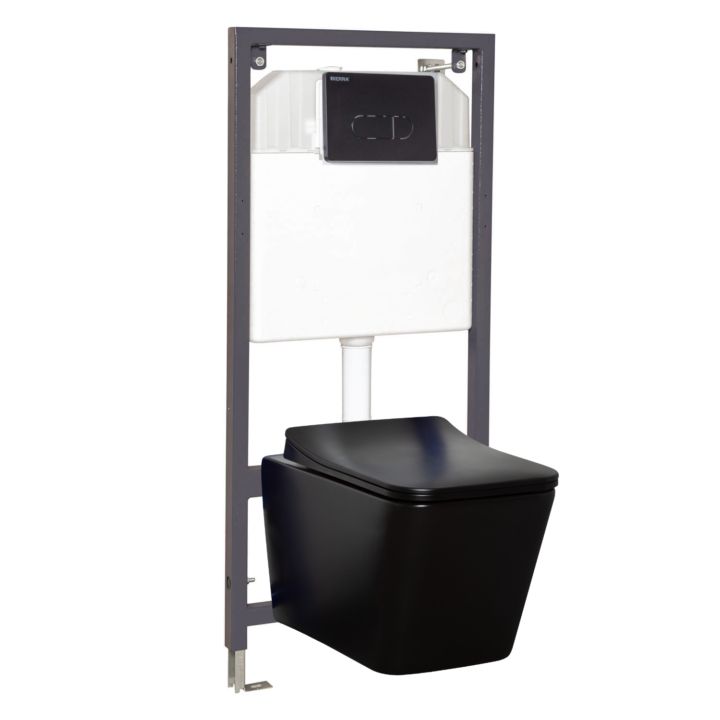 Zestaw podtynkowy WC Kerra z miską bezkołnierzową Tinos Black z przyciskiem Pacific Black 1 szt.