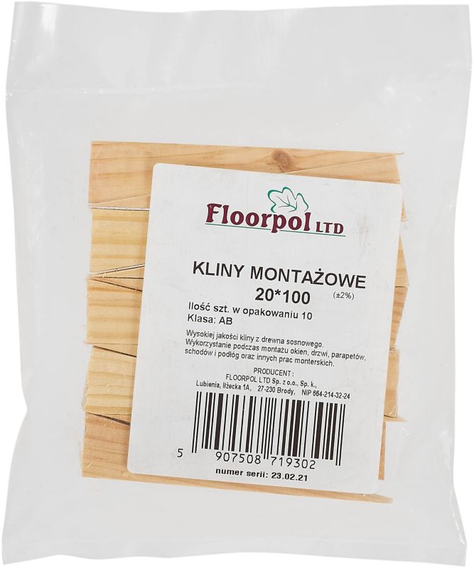 Kliny montażowe Floorpol 20 x 100 mm 10 szt.
