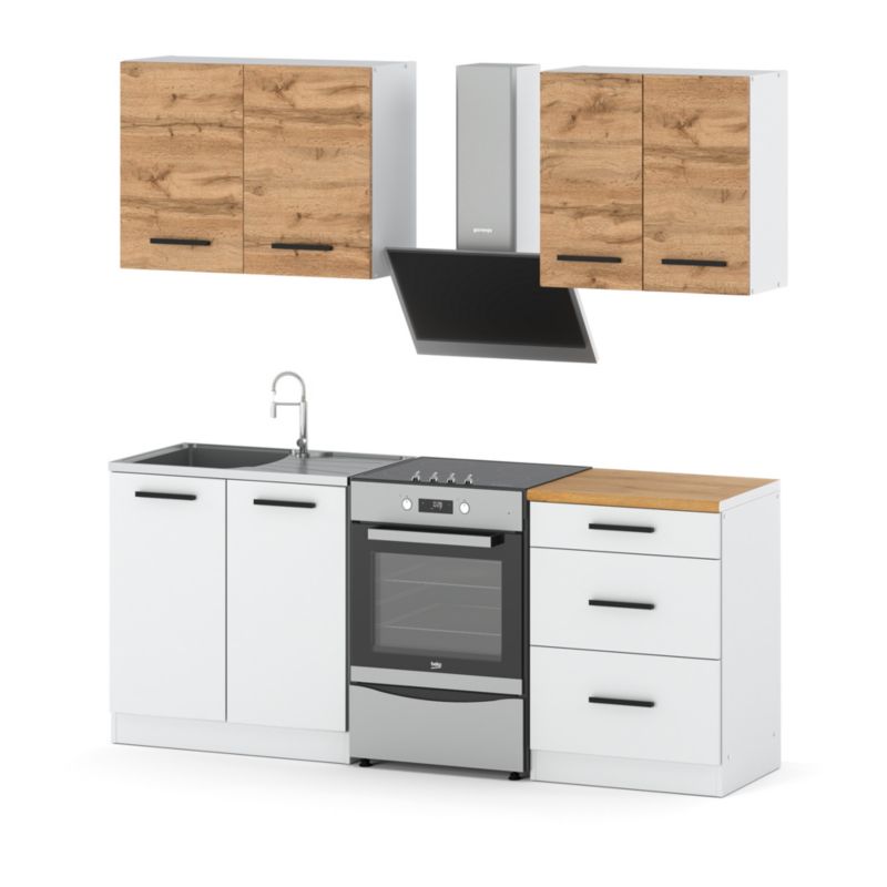 Zestaw Kuchenny Hurtownia-Mebli Z Blatem Kuchnia Mini Mokka 200cm Biały Mat Dąb Wotan/Biały Mat 200x47x145 cm 1szt.